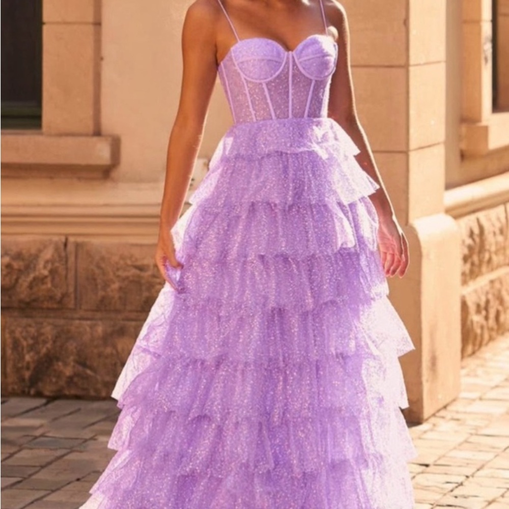 Elegant Lavender Strapless Prom Dress - Picture 2 of 4